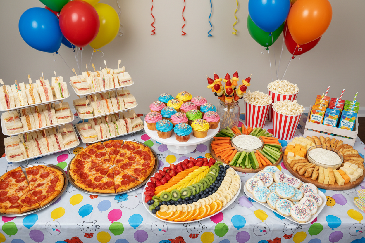 barnaafmaeli matur a bordi pizza bollakokur og snakk i veislu